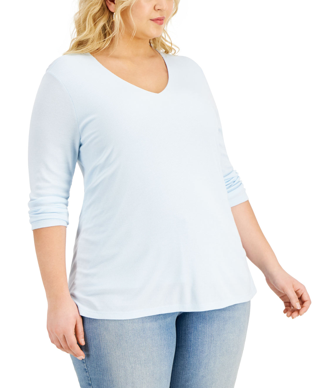 INC International Concepts Plus Size Ribbed V Neck Top