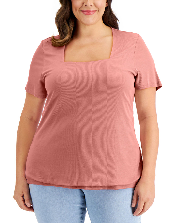 INC International Concepts Plus Size Square Neck Ribbed Top