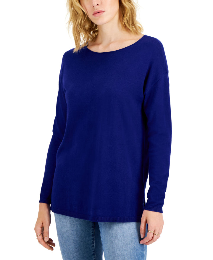International Concepts Womens Step Hem Long Sleeve Boatneck Sweater