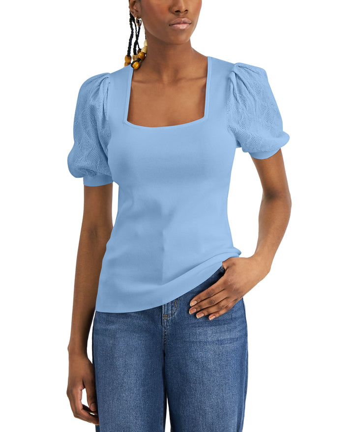 INC International Concepts Womens Pointelle Sleeve Sweater