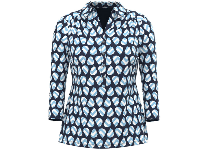 Charter Club Womens Printed Quarter Button Top