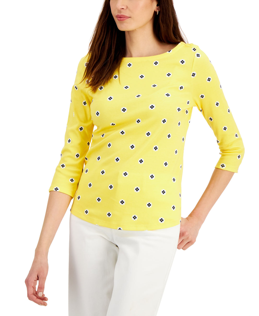 Charter Club Womens 3/4 Sleeve Iconic Dot Print Top