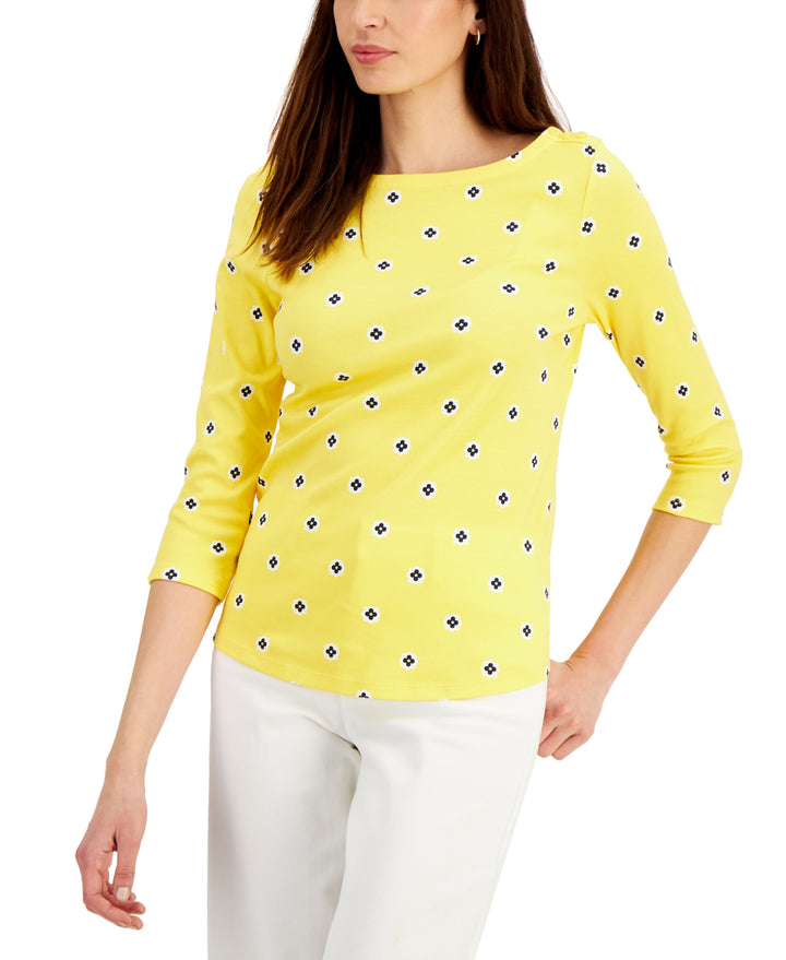 Charter Club Womens 3/4 Sleeve Iconic Dot Print Top