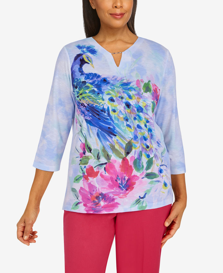 Womens Happy Hour Watercolor Peacock Knit Top