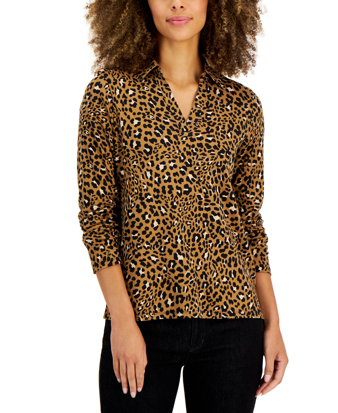 Charter Club Petite Feline Spots Print Top