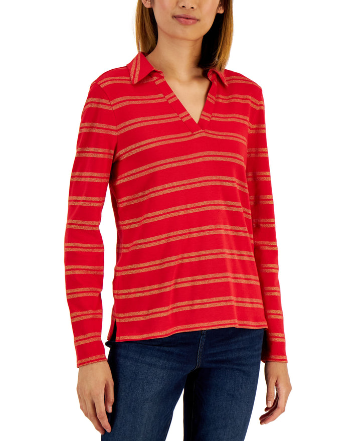 Charter Club Womens Split Neck Collared Top