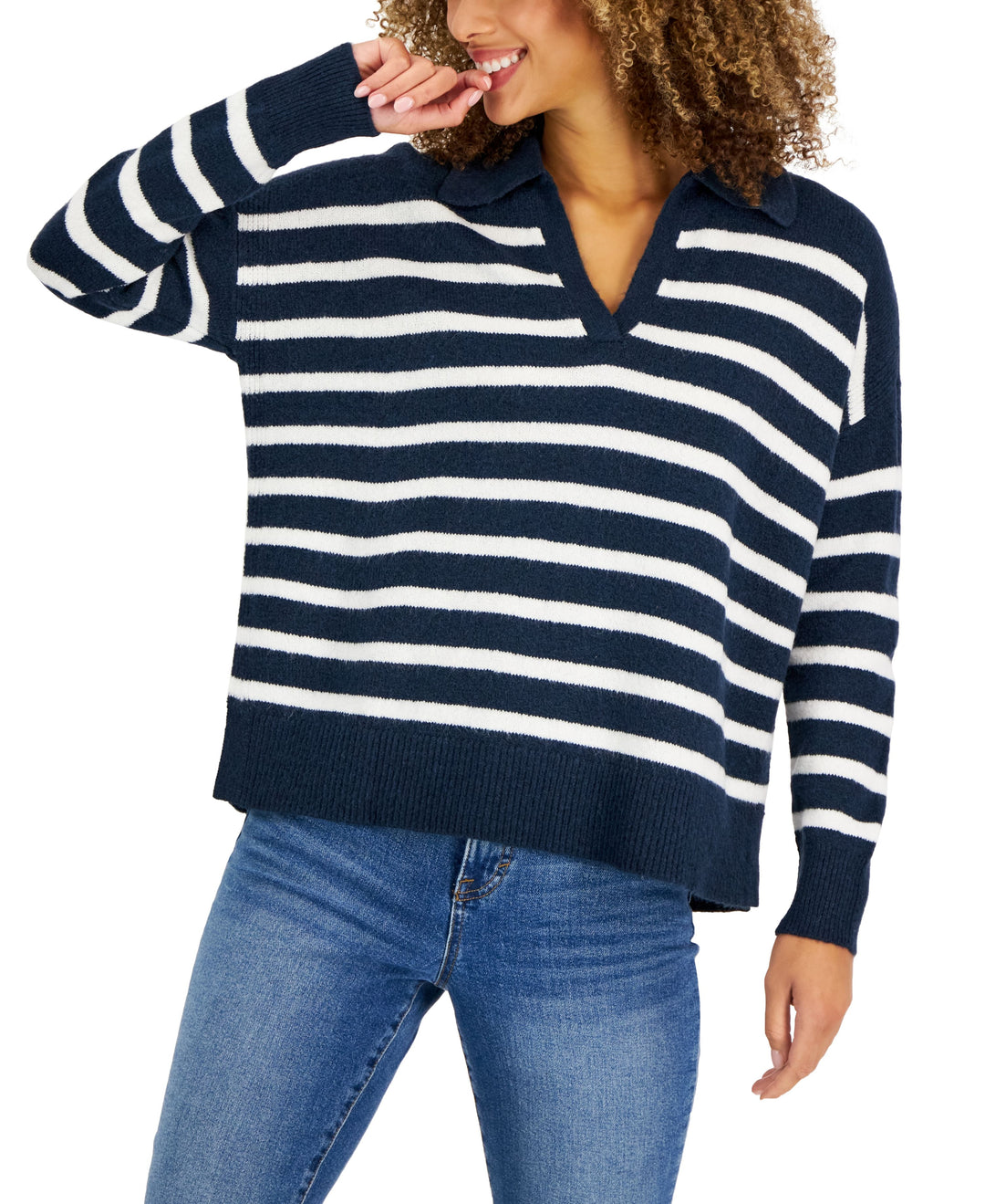Petite Stripe Polo Pullover Sweater