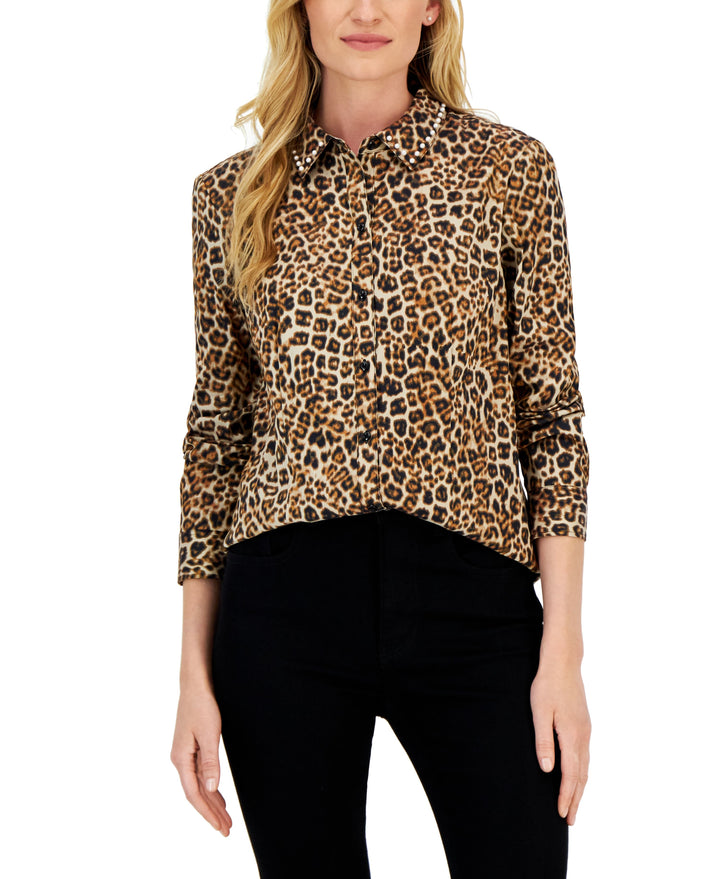 Charter Club Petite Embellished Collar Button Up Shirt