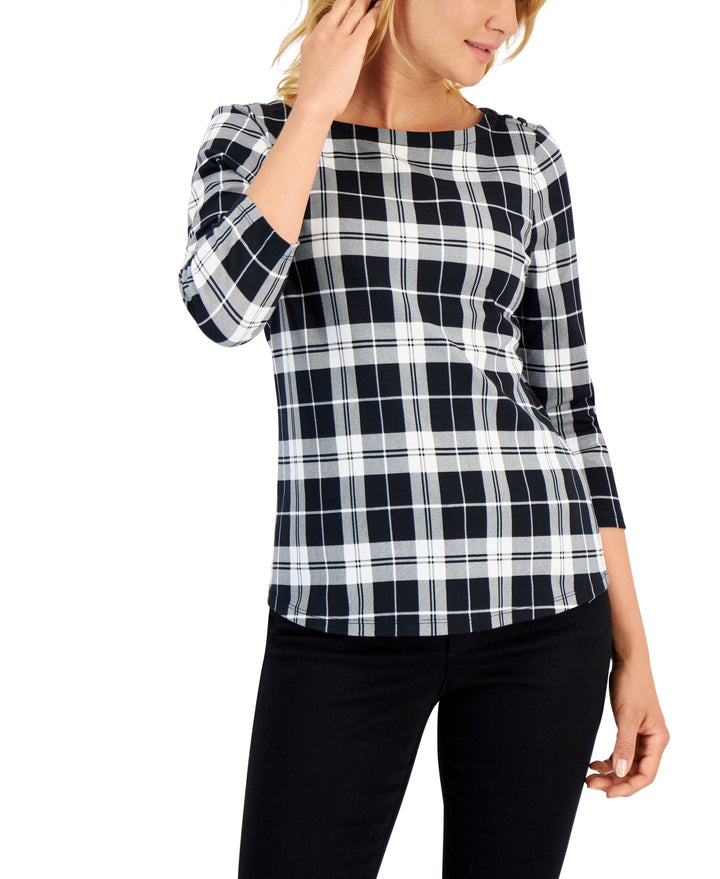 Charter Club Petite 3/4 Sleeve Elevated Taran Boatneck Top