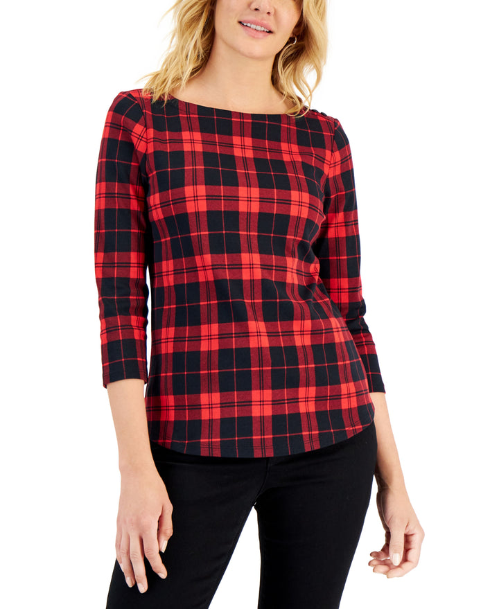 Charter Club Petite 3/4 Sleeve Elevated Taran Boatneck Top