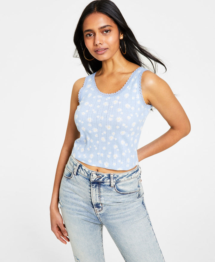 Hippie Rose Juniors' Lace-Trim Scoop-Neck Tank Top
