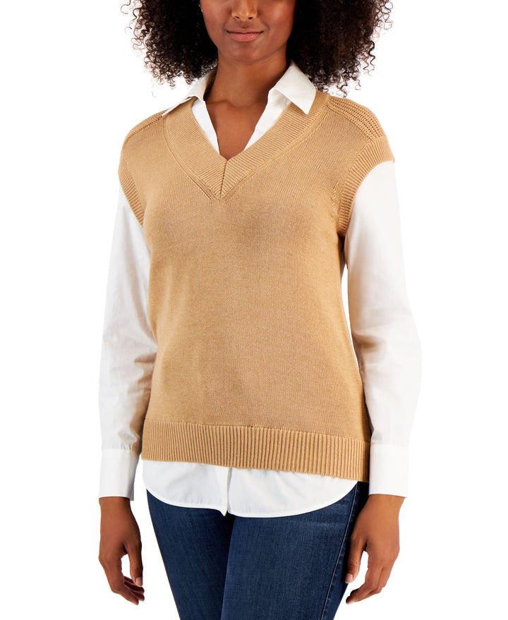 Charter Club Womens Layered Sweater Vest Top