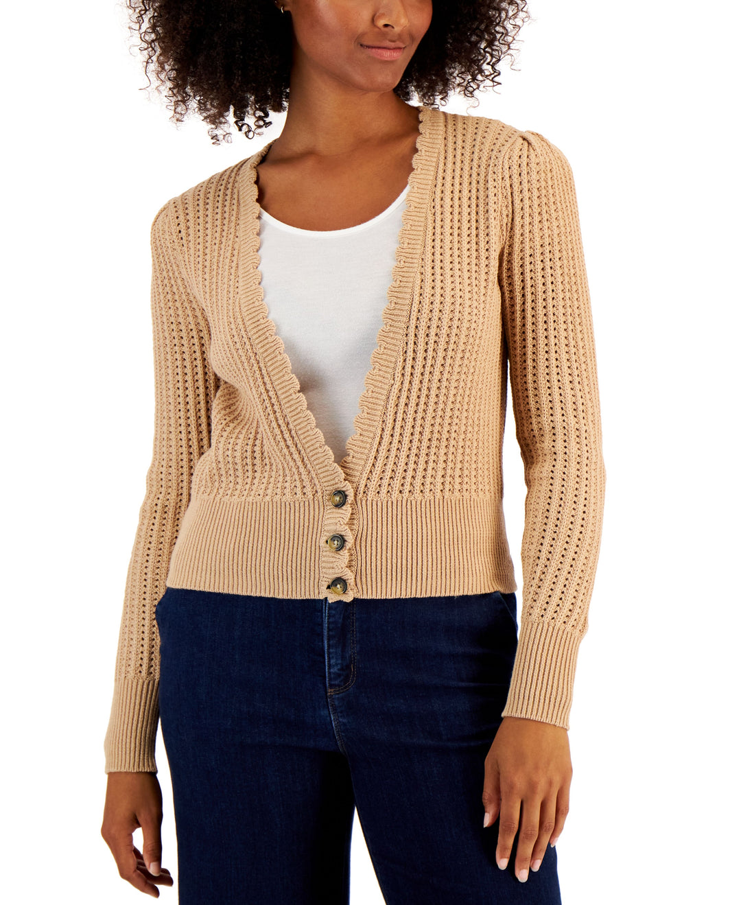 Charter Club Womens Open Knit Cardigan Sweater