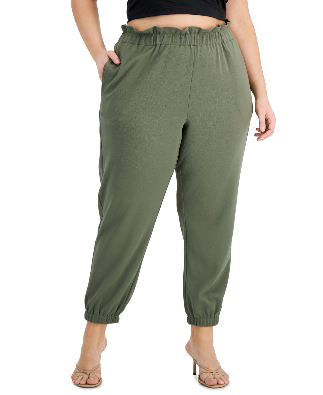 Bar III Trendy Plus Size Paperbag Waist Jogger Pants