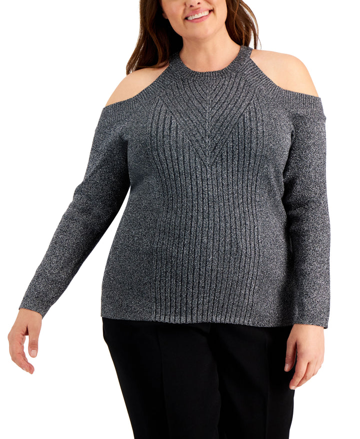 INC International Concepts Plus Size Shine Cold Shoulder Sweater