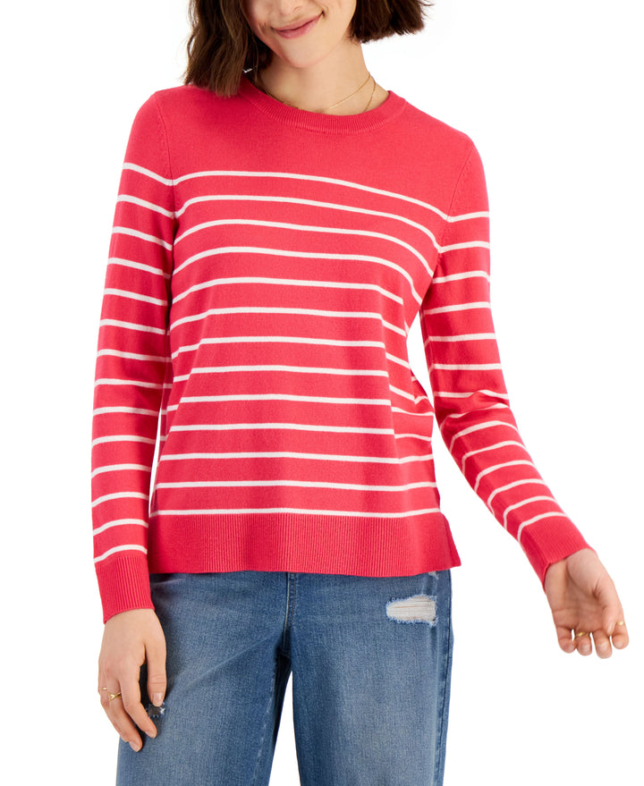 Style & Co Petite Striped Crew Neck Sweater
