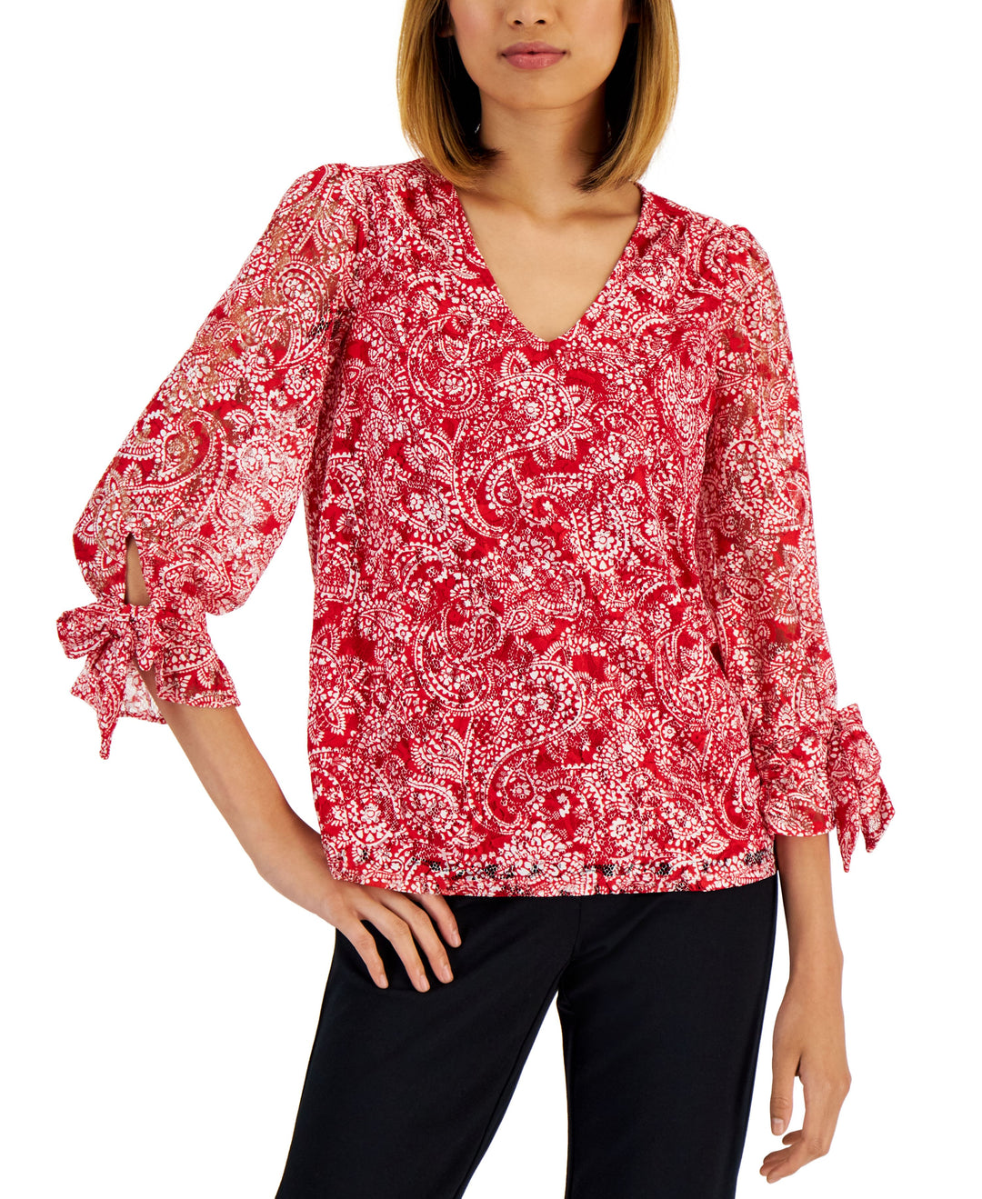 Charter Club Womens Paisley Print Lace Top