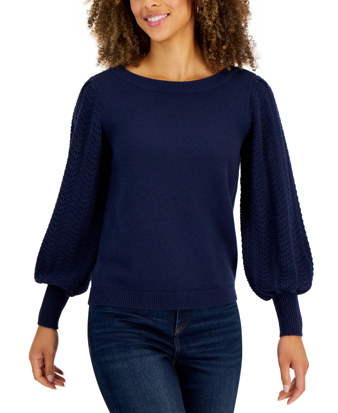 Charter Club Pointelle Blouson Sleeve Sweater