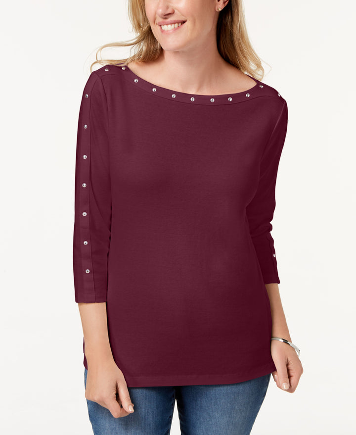 Karen Scott Studded Boat Neck Top