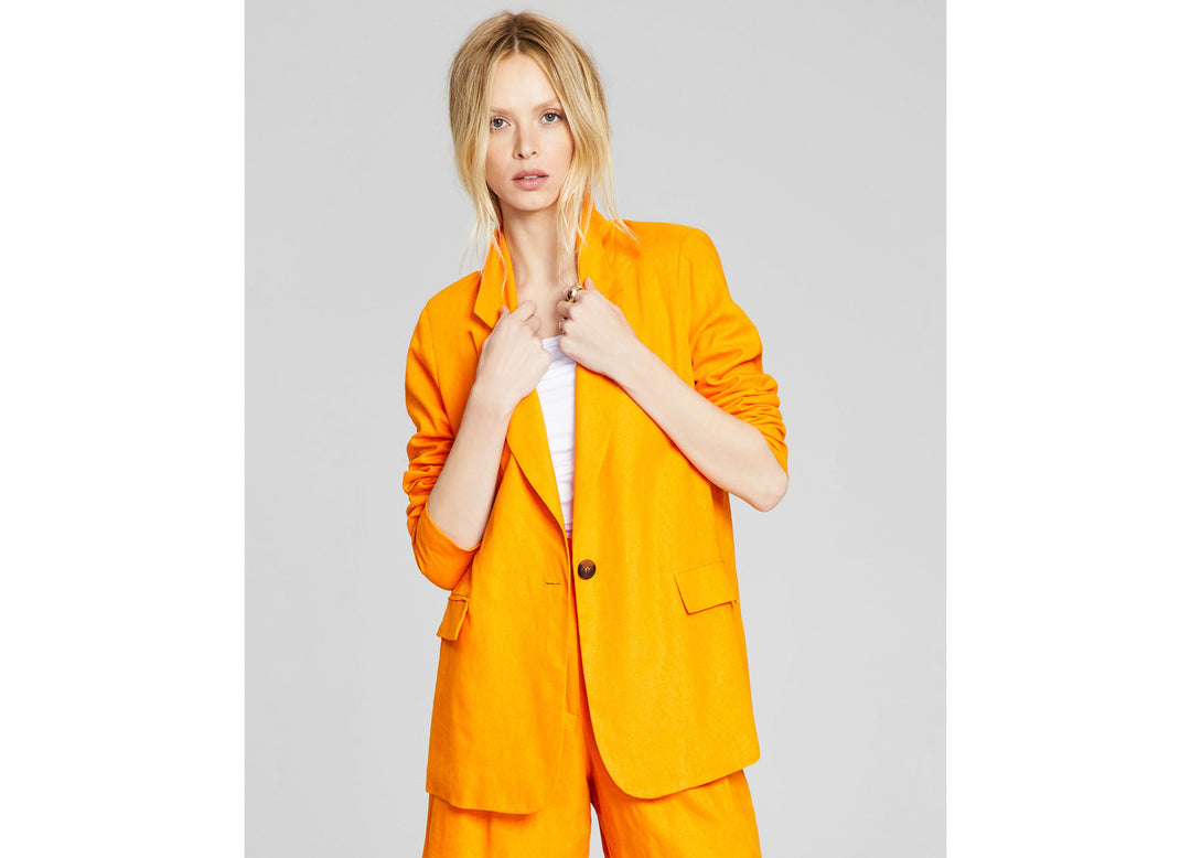 Women's Linen Blend Oversized One-Button Blazer