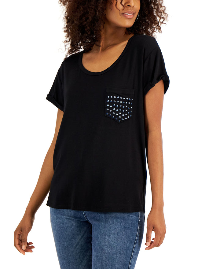 INC International Concept Women's Embellished-Pocket T-Shirt