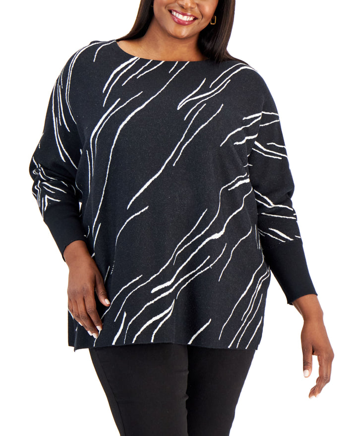 Plus Size Printed Boat-Neck Sweater