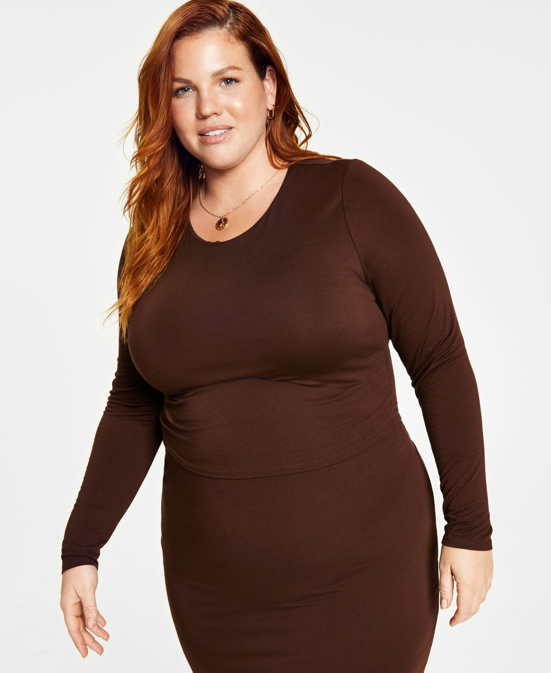 Bar III Trendy Plus Size Bodycon Long Sleeved Jersey Top