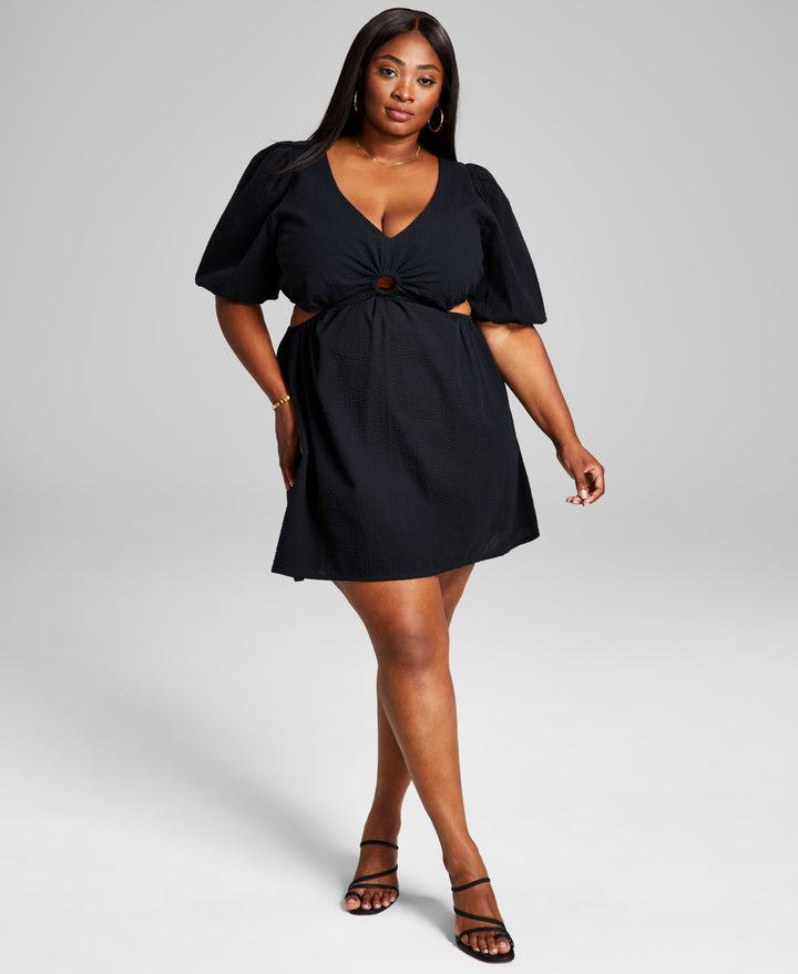 And Now This Trendy Plus Size Keyhole Mini Dress
