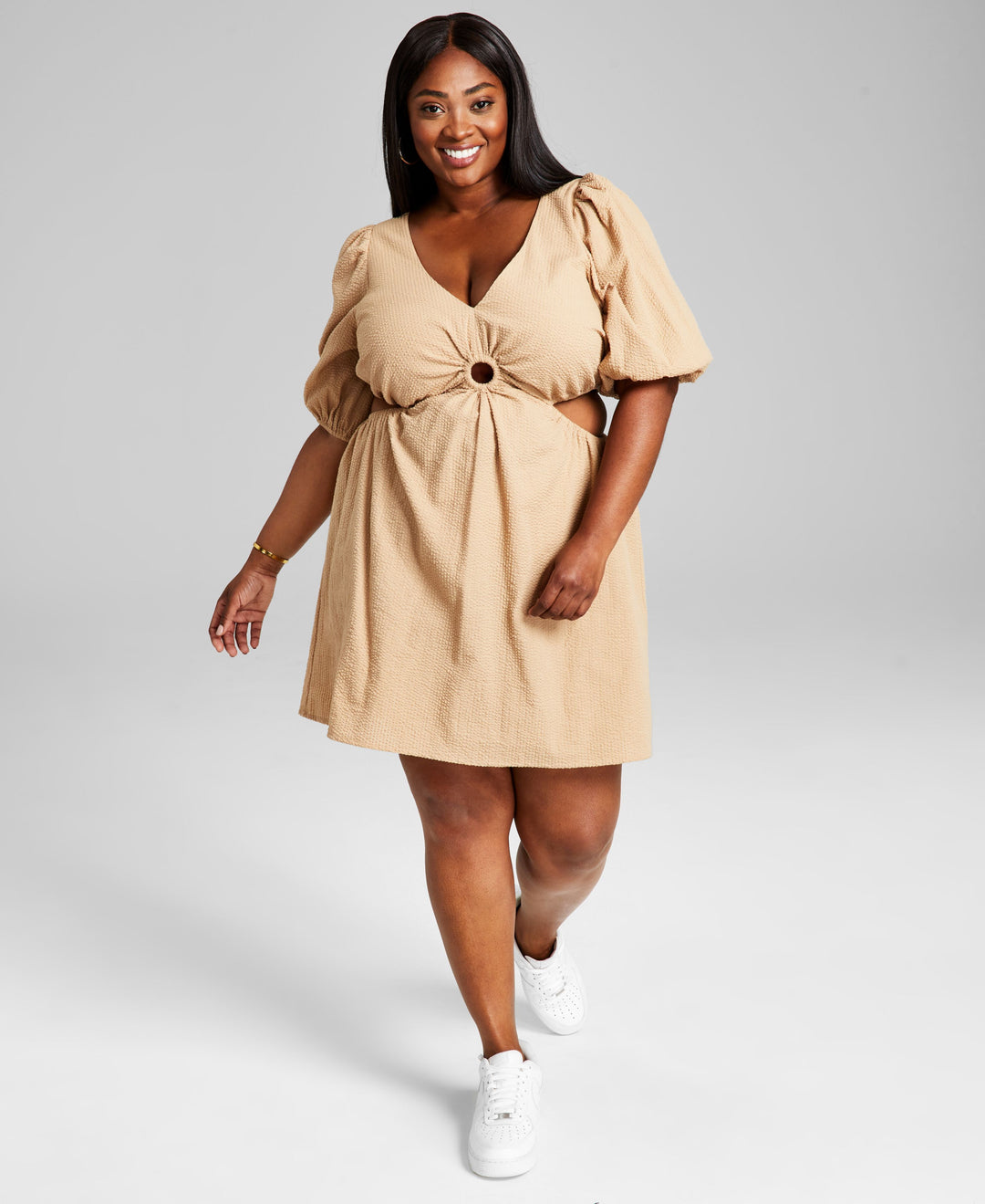 And Now This Trendy Plus Size Keyhole Mini Dress