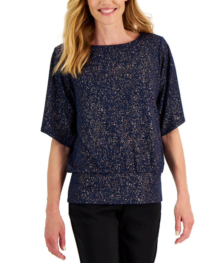 JM Collection Womens Embellished Split Sleeve Top