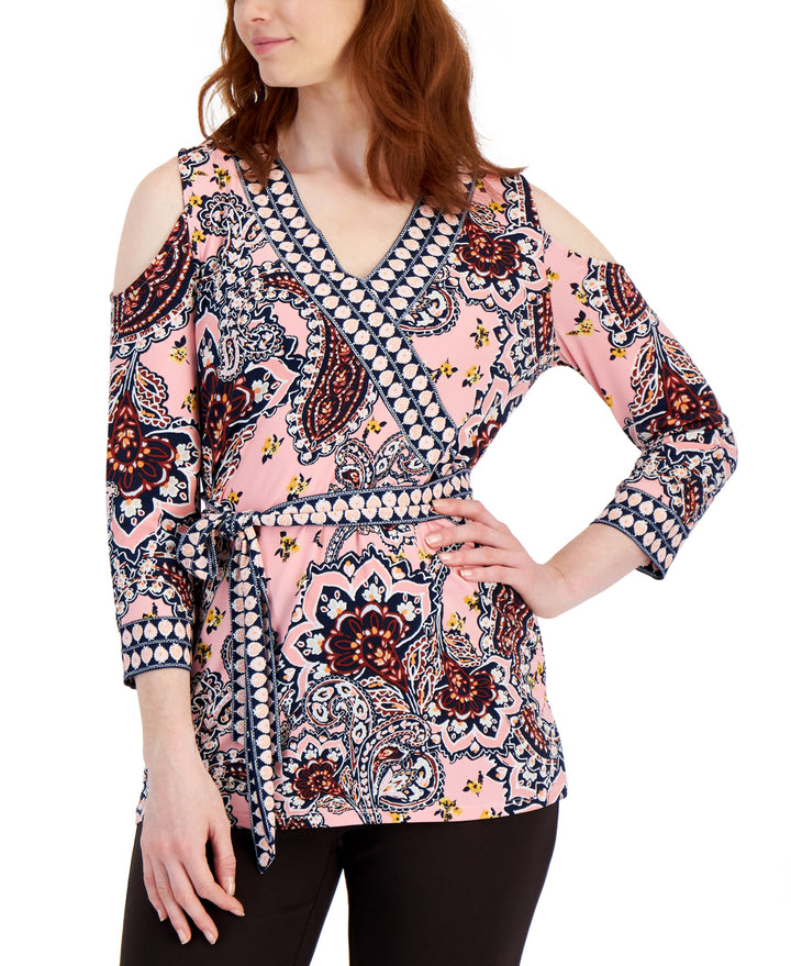 JM Collection Womens Nancy Border Print Top