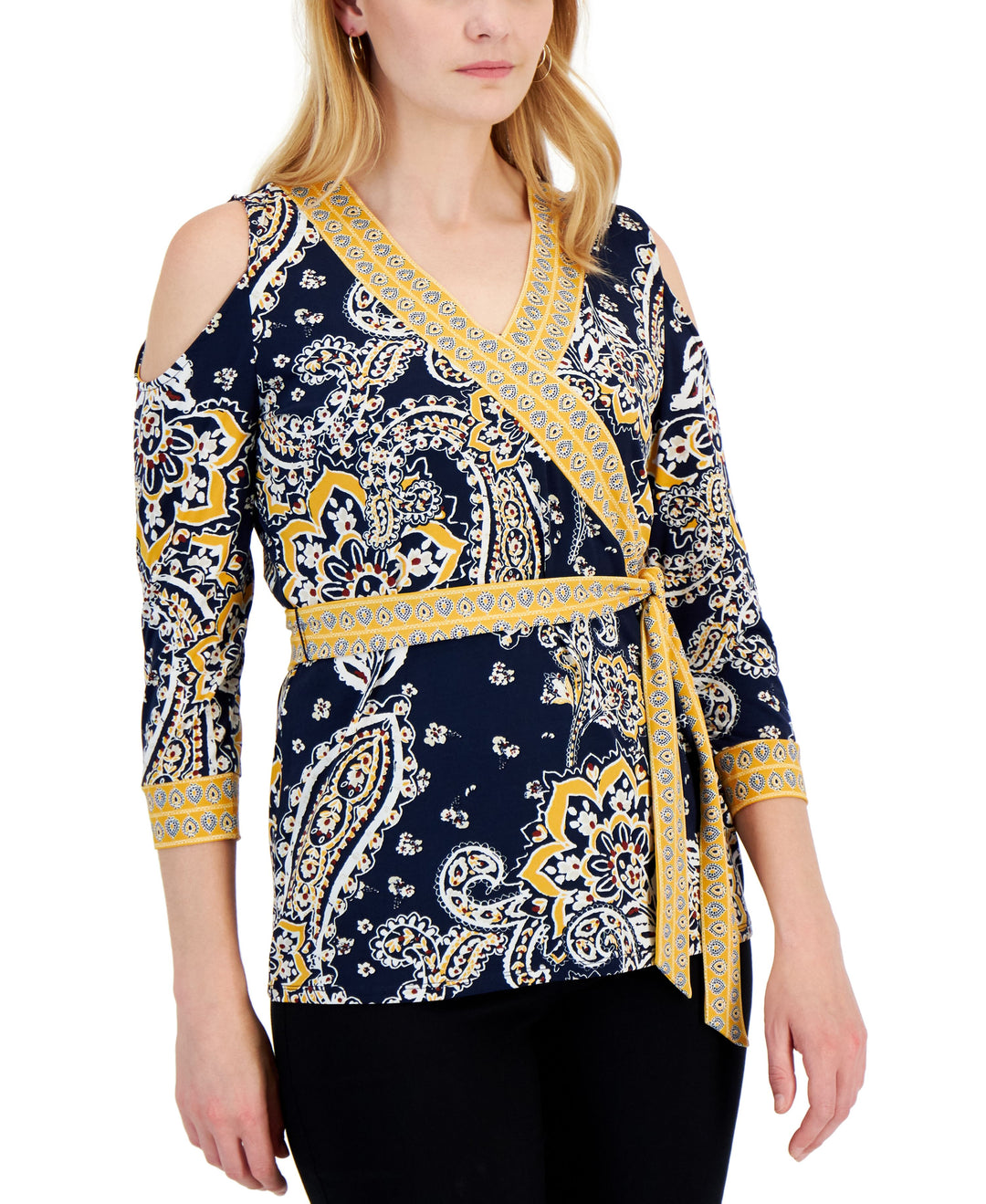 JM Collection Womens Nancy Border Print Top