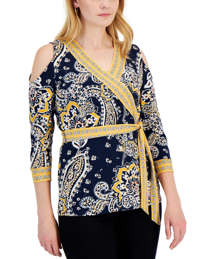 JM Collection Womens Nancy Border Print Top