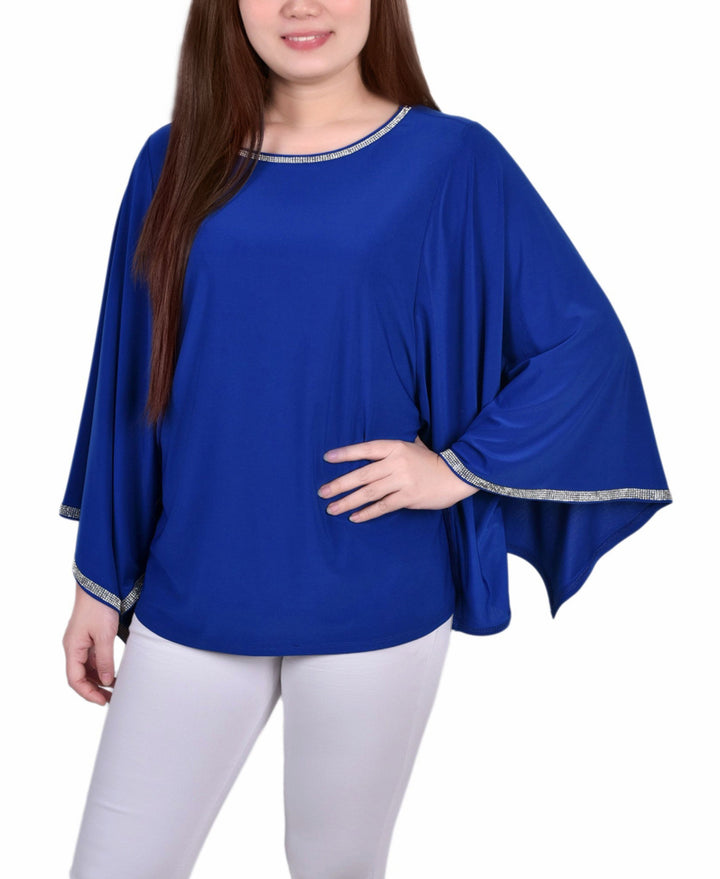 Petite Size Long Batwing Top with Glitz Tape at Neckline and Sleeves
