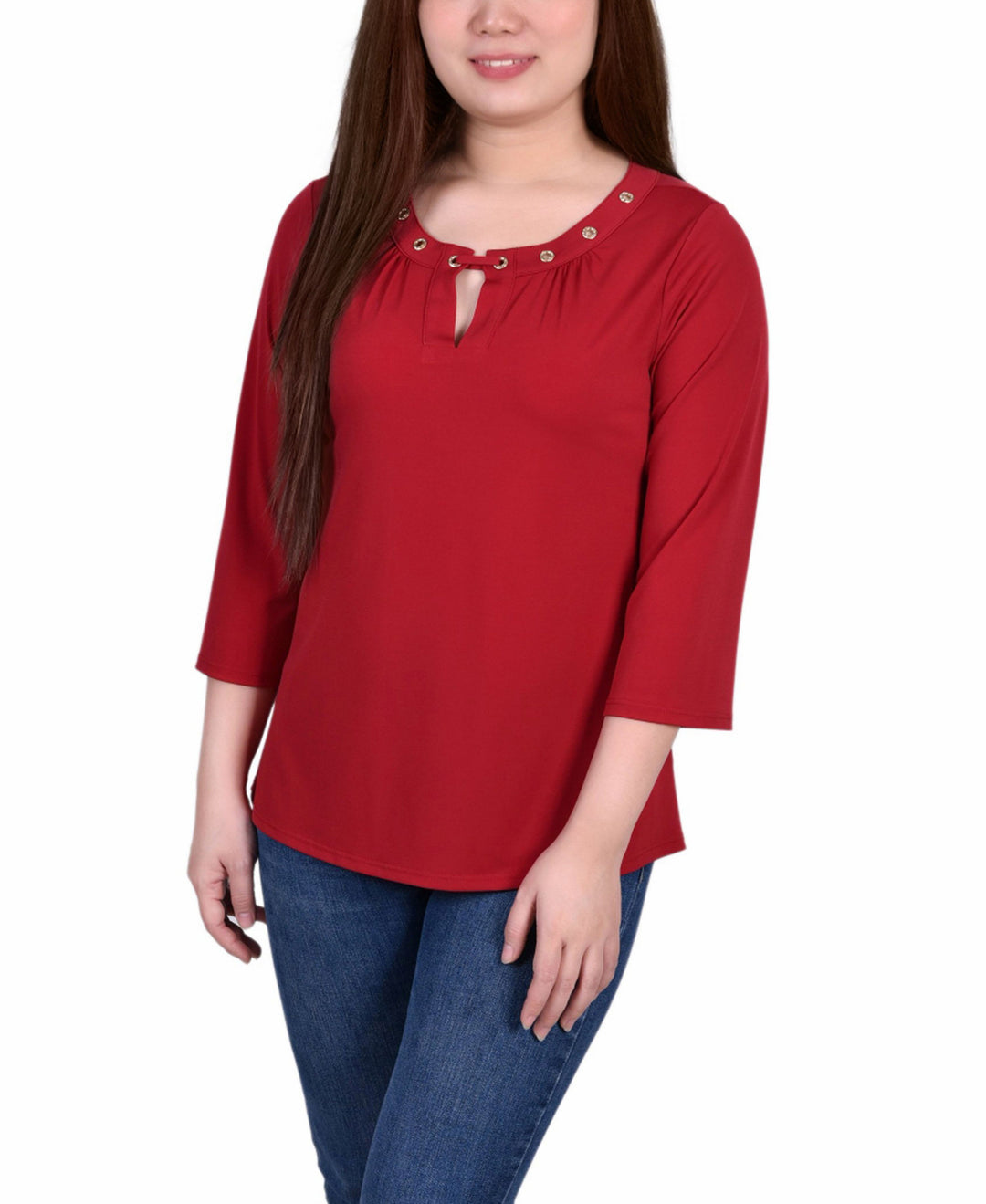 Petite Size 3/4 Sleeve Grommet Top