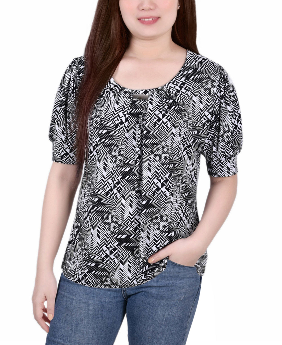 Petite Printed Balloon Sleeve Top