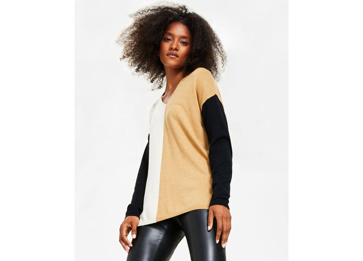 INC International Concepts Womens Colorblocked Step Hem Tunic Sweater