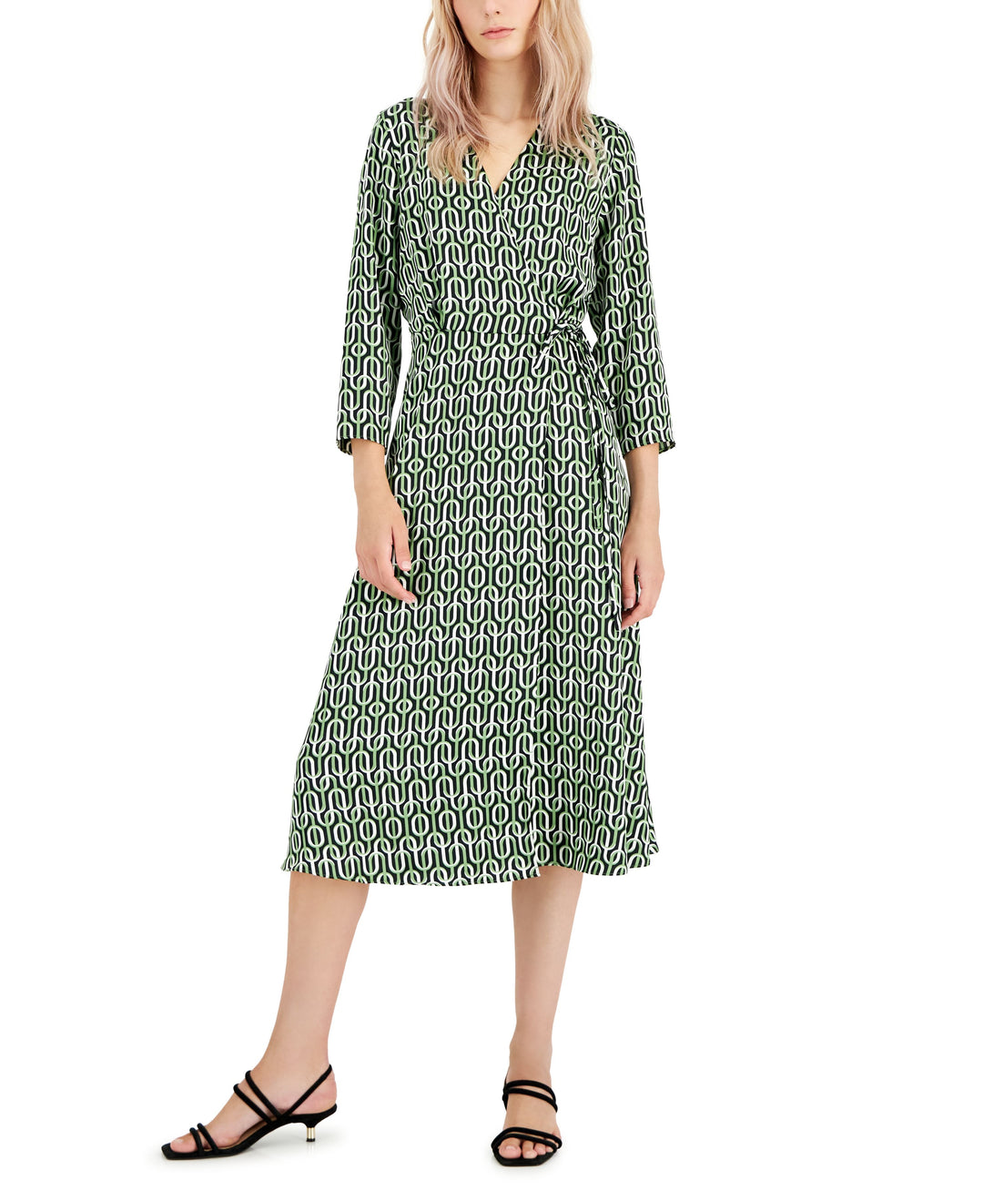 Alfani Womens Elbow Sleeve Satin Surplice Dress