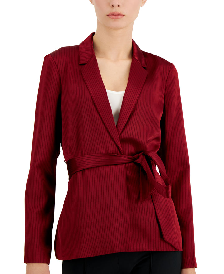 Alfani Petite Tie Waist Pinstripe Blazer