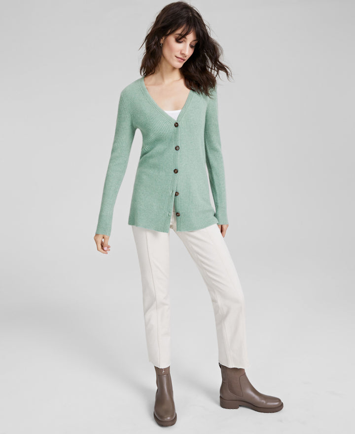 Charter Club Womens 100 Cashmere Ribbed Cardigan