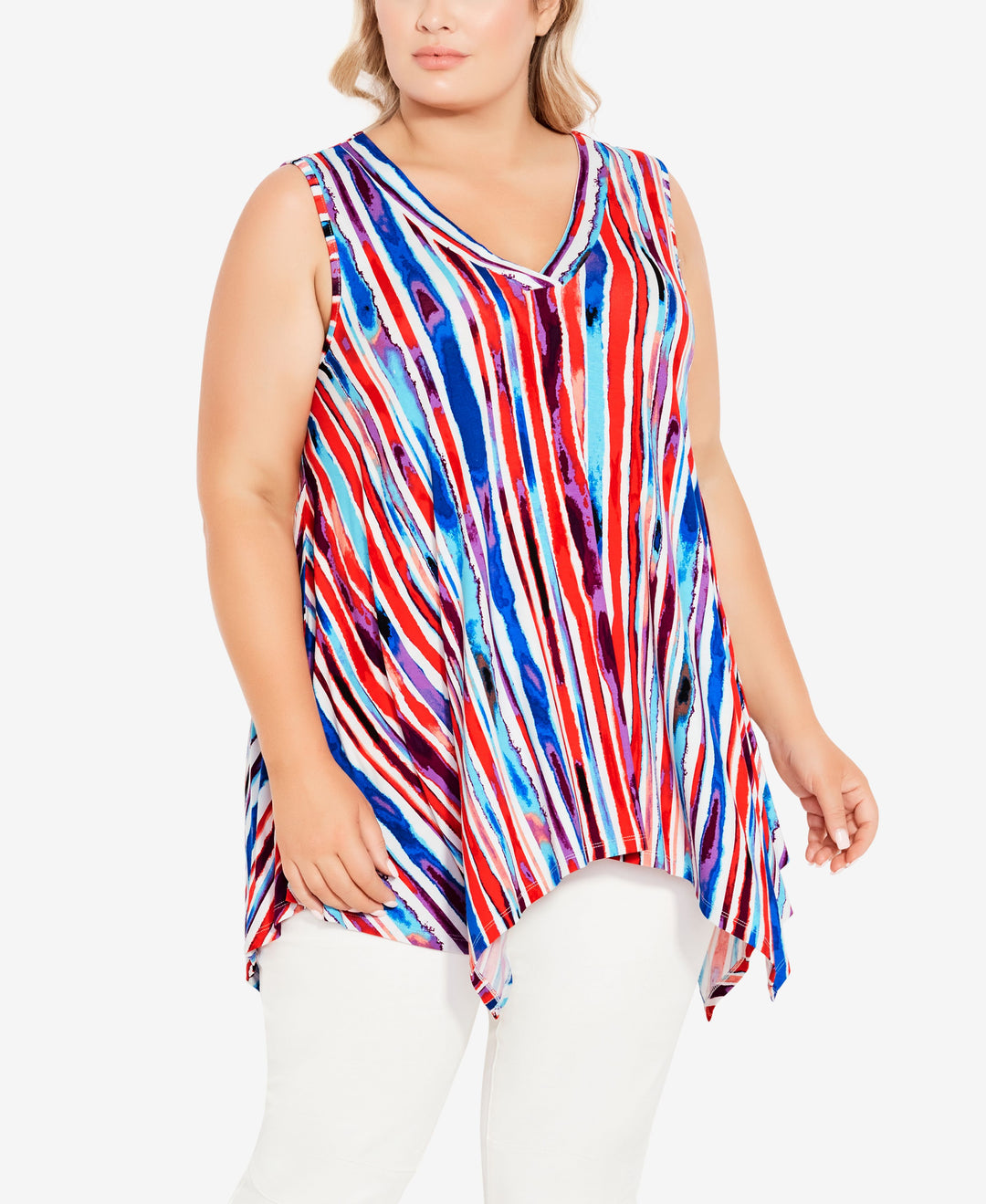 Plus Size V Neck Swing Print Tank Top