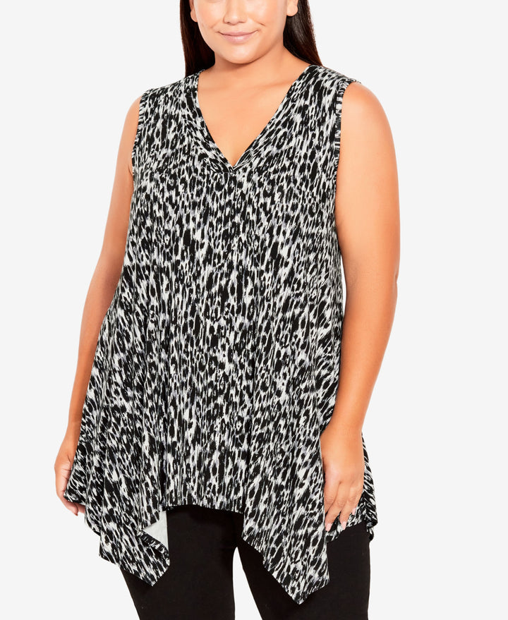 Plus Size V Neck Swing Print Tank Top