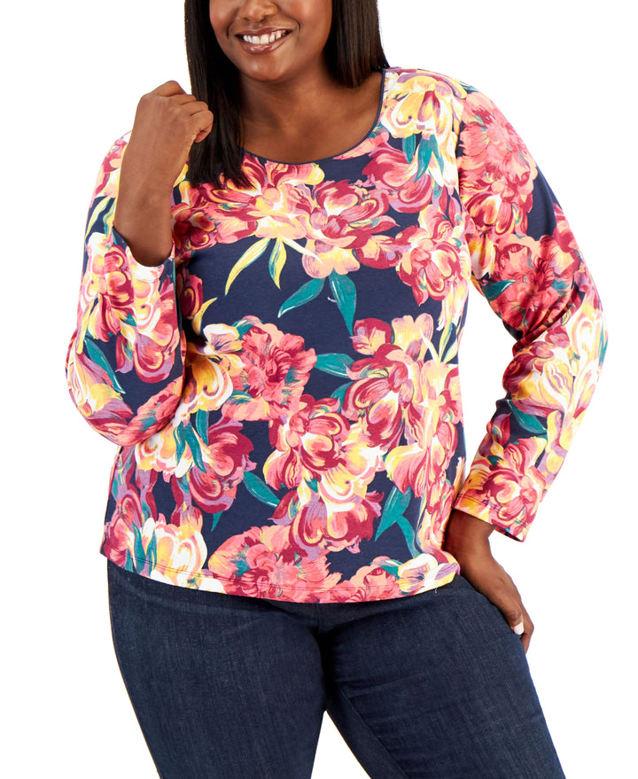 Karen Scott Plus Size Floral Print Scoop Neck Top