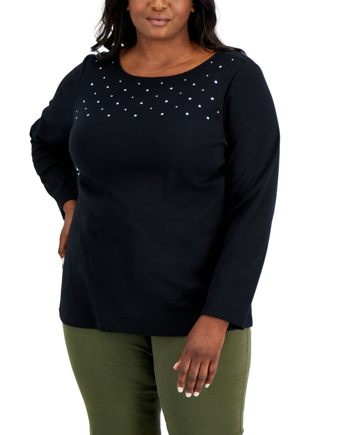 Karen Scott Plus Size Cotton Embellished Top