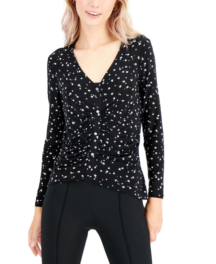 INC International Concepts Petite Print Ruched Top