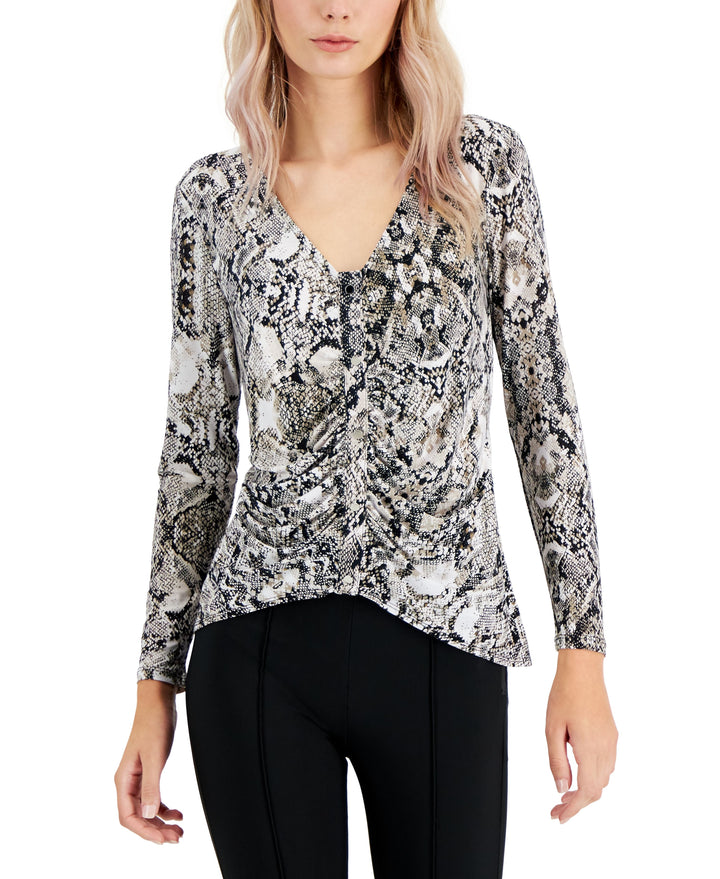 INC International Concepts Petite Print Ruched Top