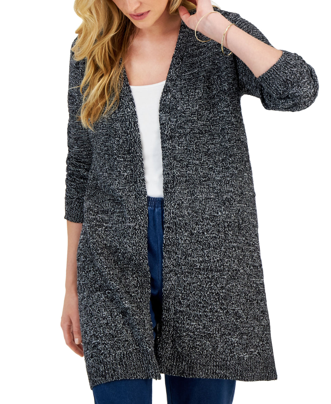 Karen Scott Womens Turbo Popcorn Knit Cardigan