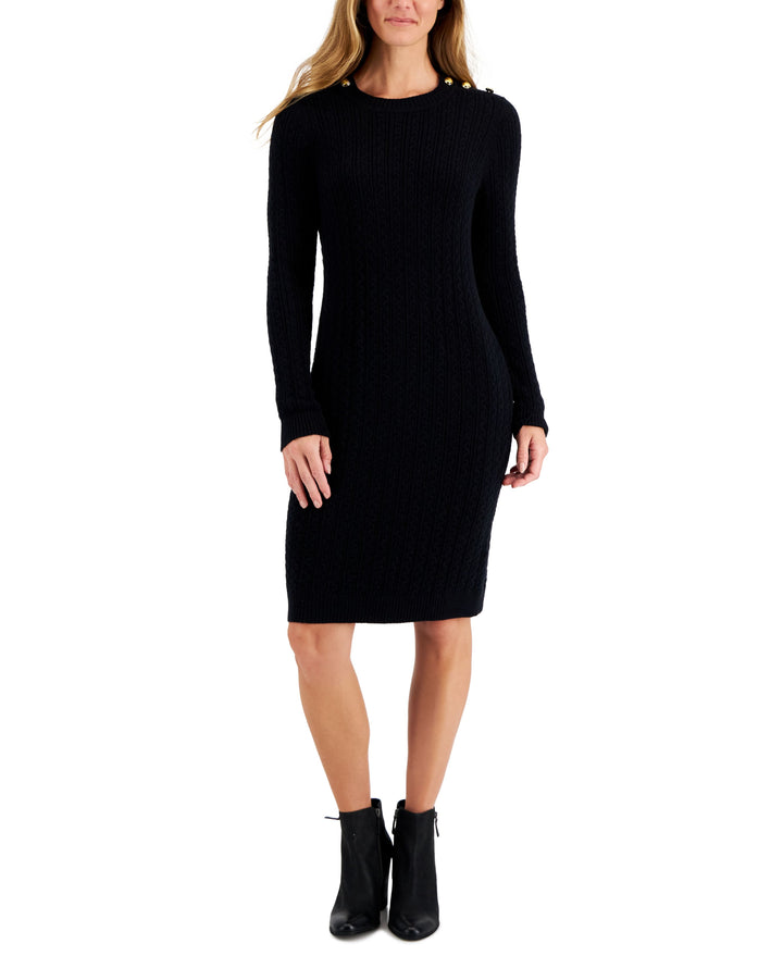 Charter Club Petite Button Shoulder Cable Knit Dress