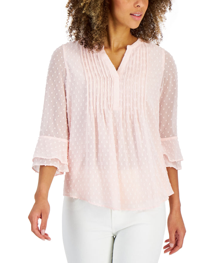 Charter Club Petite Double Ruffle Textured Pintuck Top