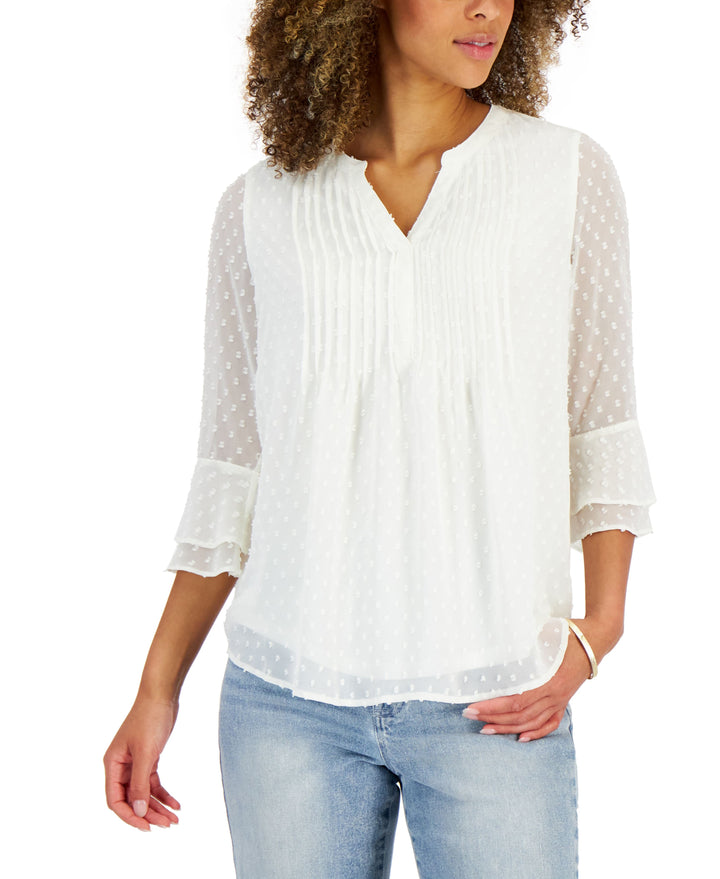 Charter Club Petite Double Ruffle Textured Pintuck Top
